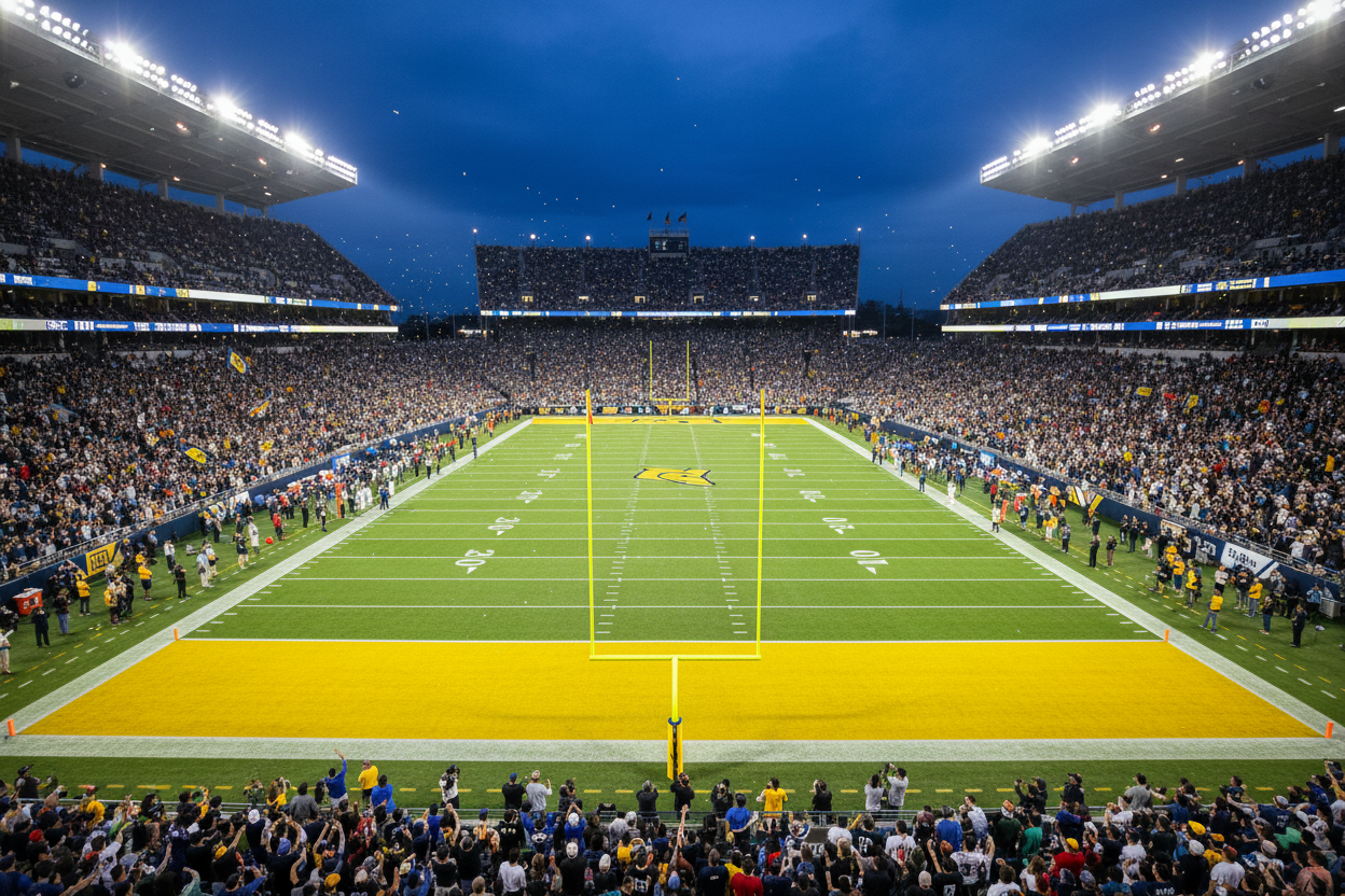 Football Stadium View with Bold Yellow Endzone