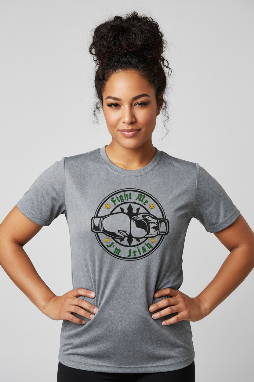 Athletic grey t-shirt - Samoan woman with large bun winking - hands on hips