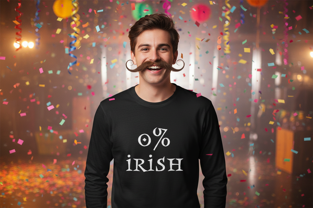 Black long sleeve - brunette guy with handlebar mustache
