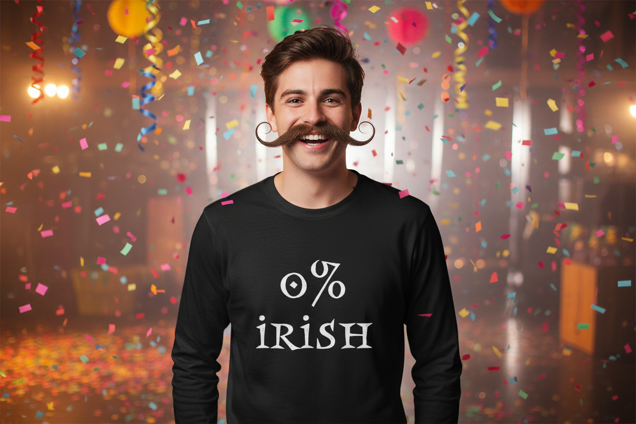 Black long sleeve - brunette guy with handlebar mustache
