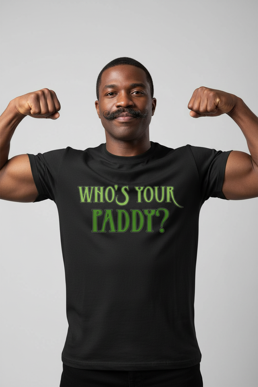 Black t-shirt - Black man with large mustache flexing