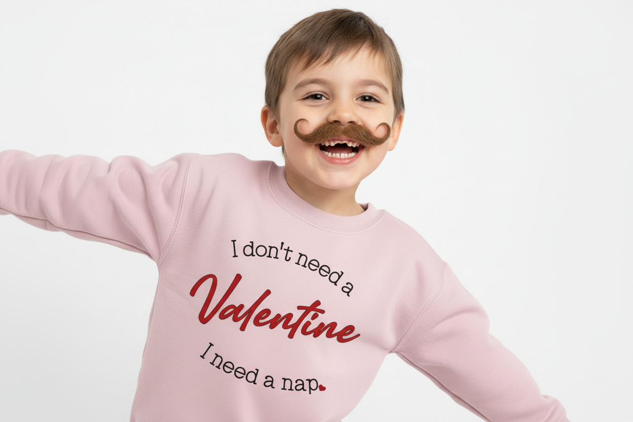 Child in pink sweatshirt with Valentine design