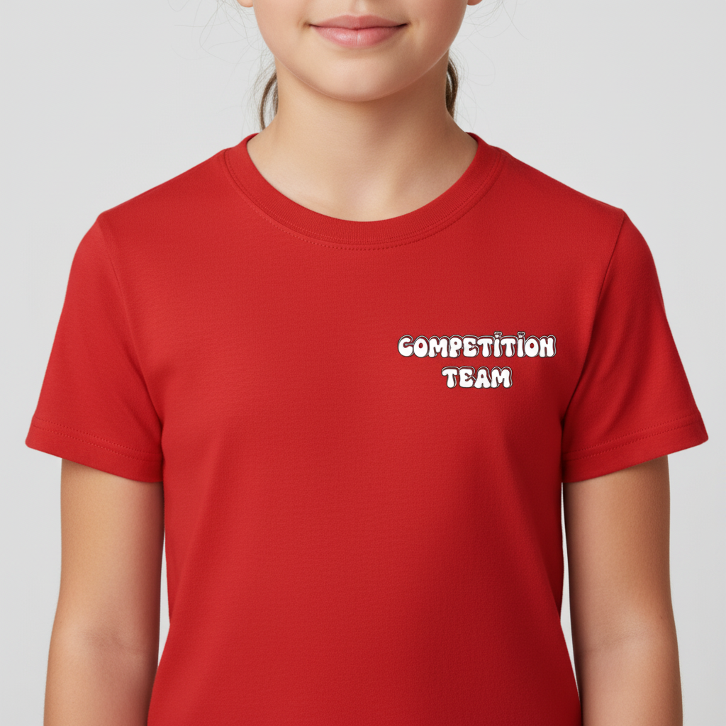Competition Team Logo on Red Shirt - Close Up