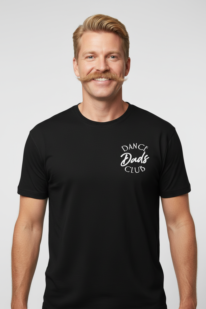 Dance Dads Club on black t-shirt