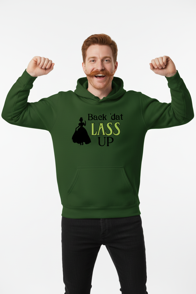 Dark green hoodie - red-haired guy with big mustache dancing