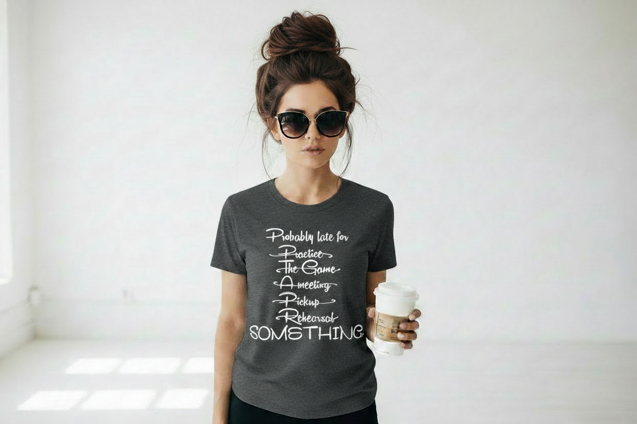 Dark heather grey with realistic messy bun