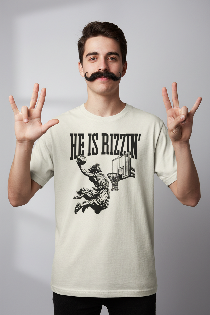 He is Rizzin' cream tee mockup