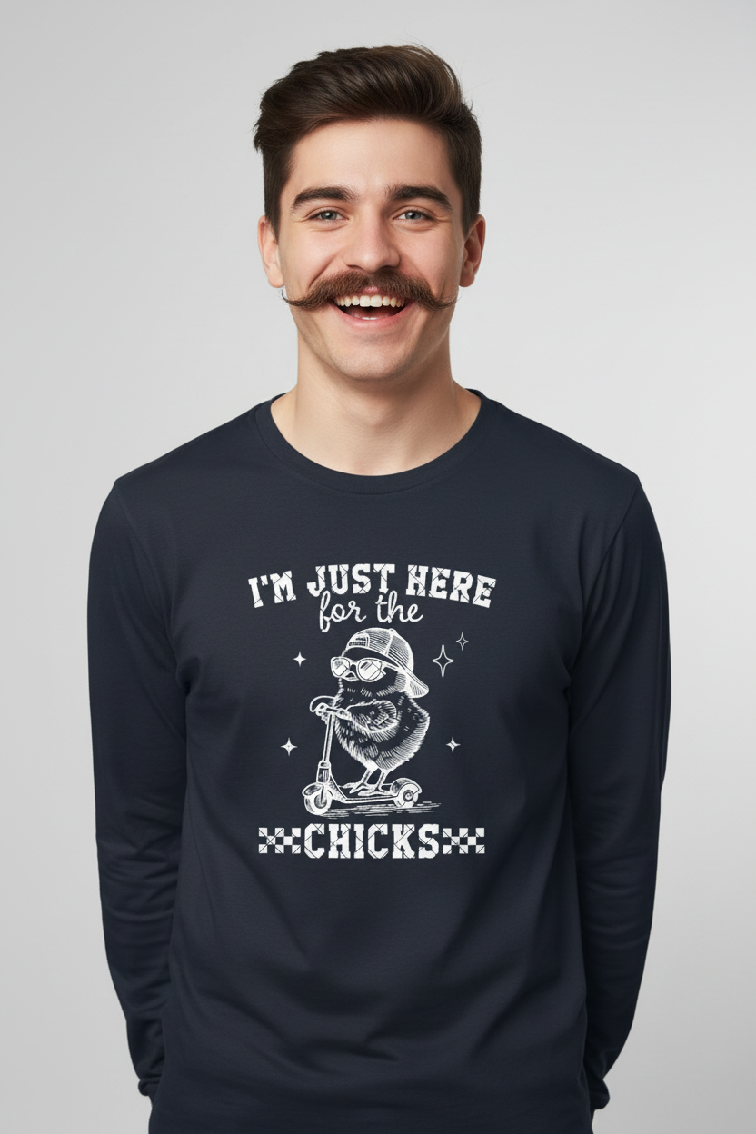 Here for the Chicks navy long sleeve white design