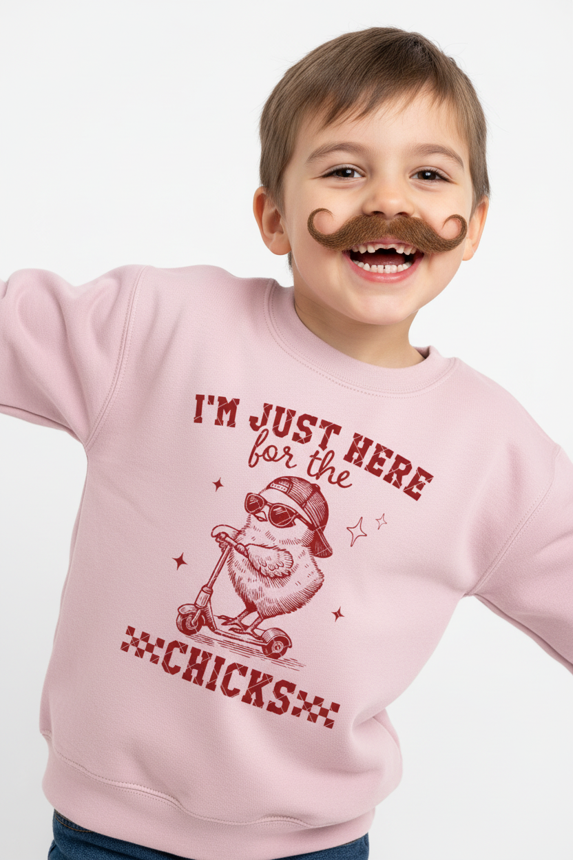 Here for the Chicks pink sweatshirt child