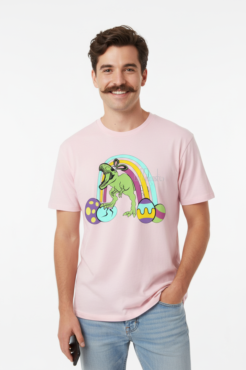 Light green dinosaur pink tee mockup