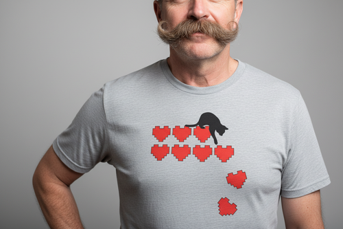 Man with big mustache in grey tee