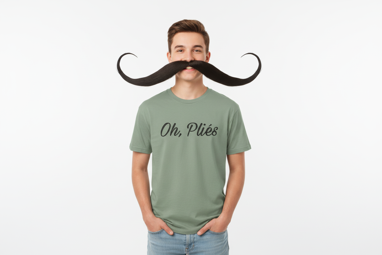 Sage t-shirt - 16yo boy with handlebar mustache