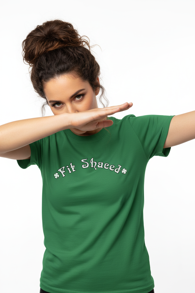 Solid green - brunette with very large messy bun dabbing left with eye contact - white logo