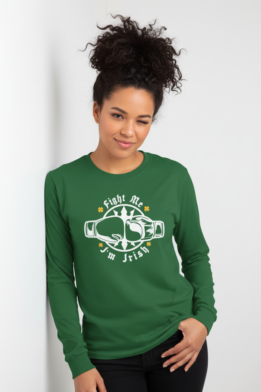 Solid green long sleeve - Native American with large bun winking - leaning casual - white text no background