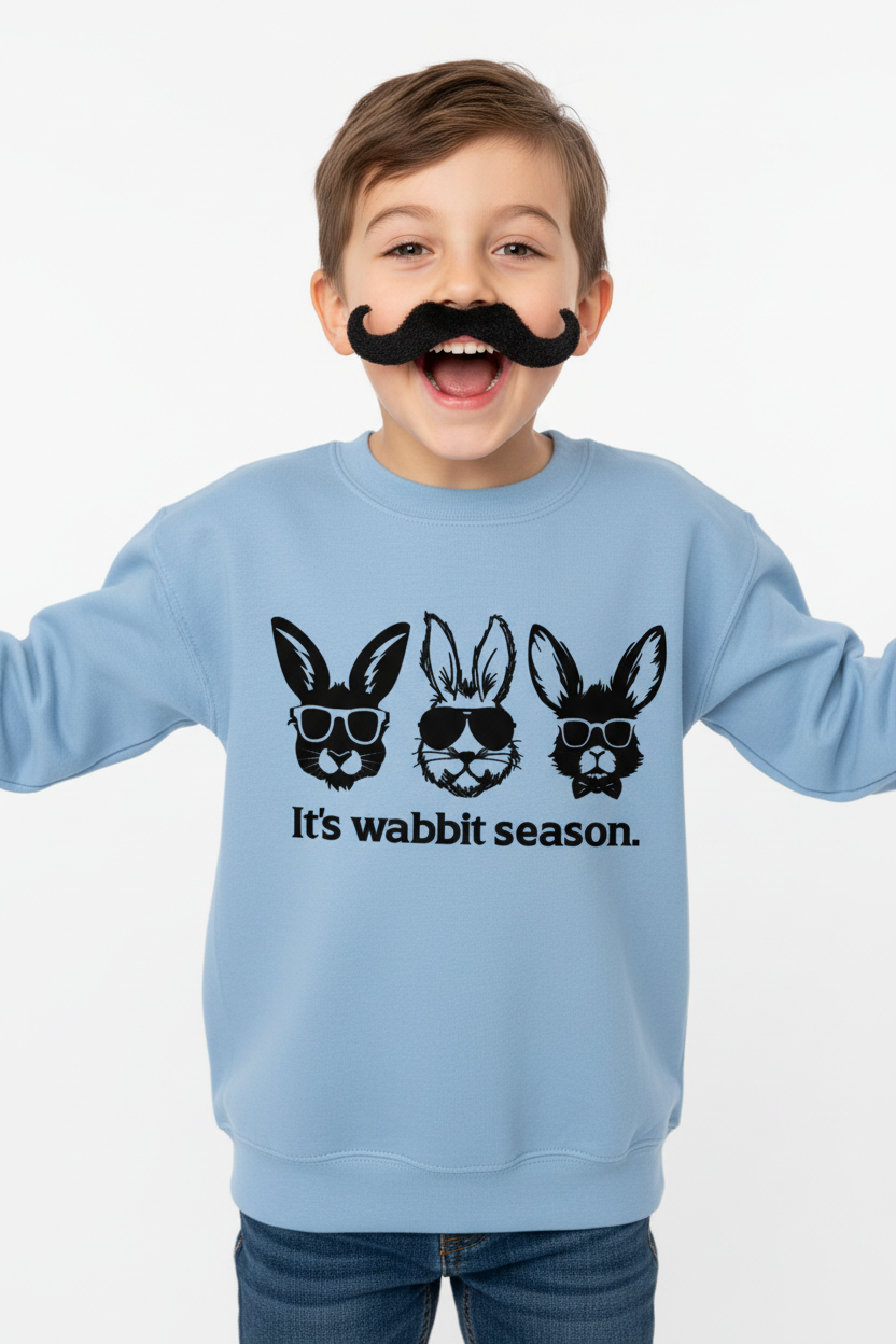 Wabbit Season light blue sweatshirt child with stache