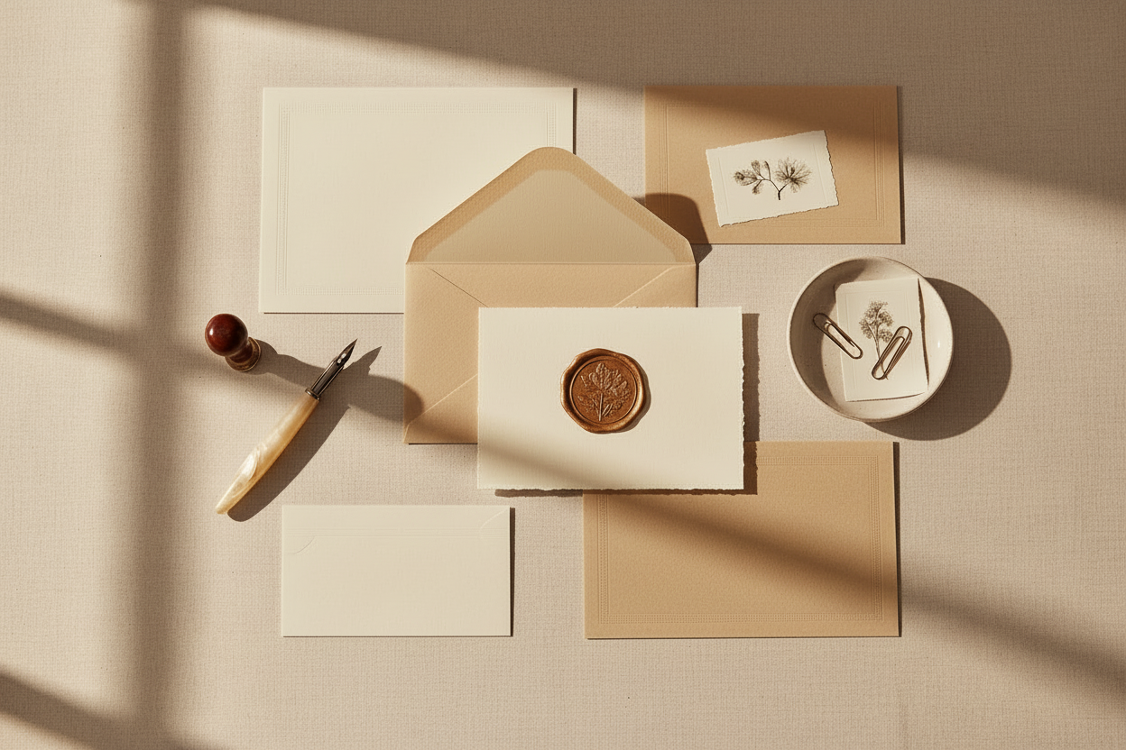 Warm Cream and Beige Stationery with Wax Seal