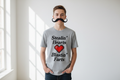 Youth boy with mustache in grey tee - full logo