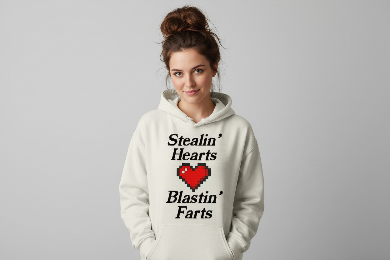 Youth girl with messy bun in cream hoodie - full logo